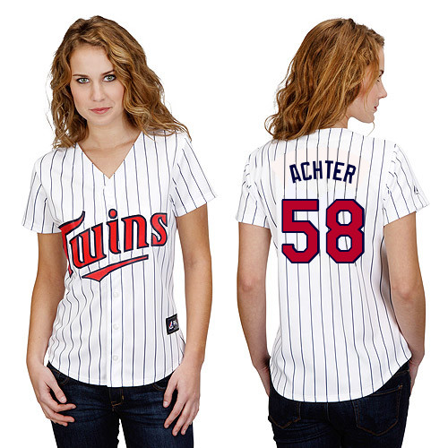 A-J Achter #58 mlb Jersey-Minnesota Twins Women's Authentic Home White Baseball Jersey